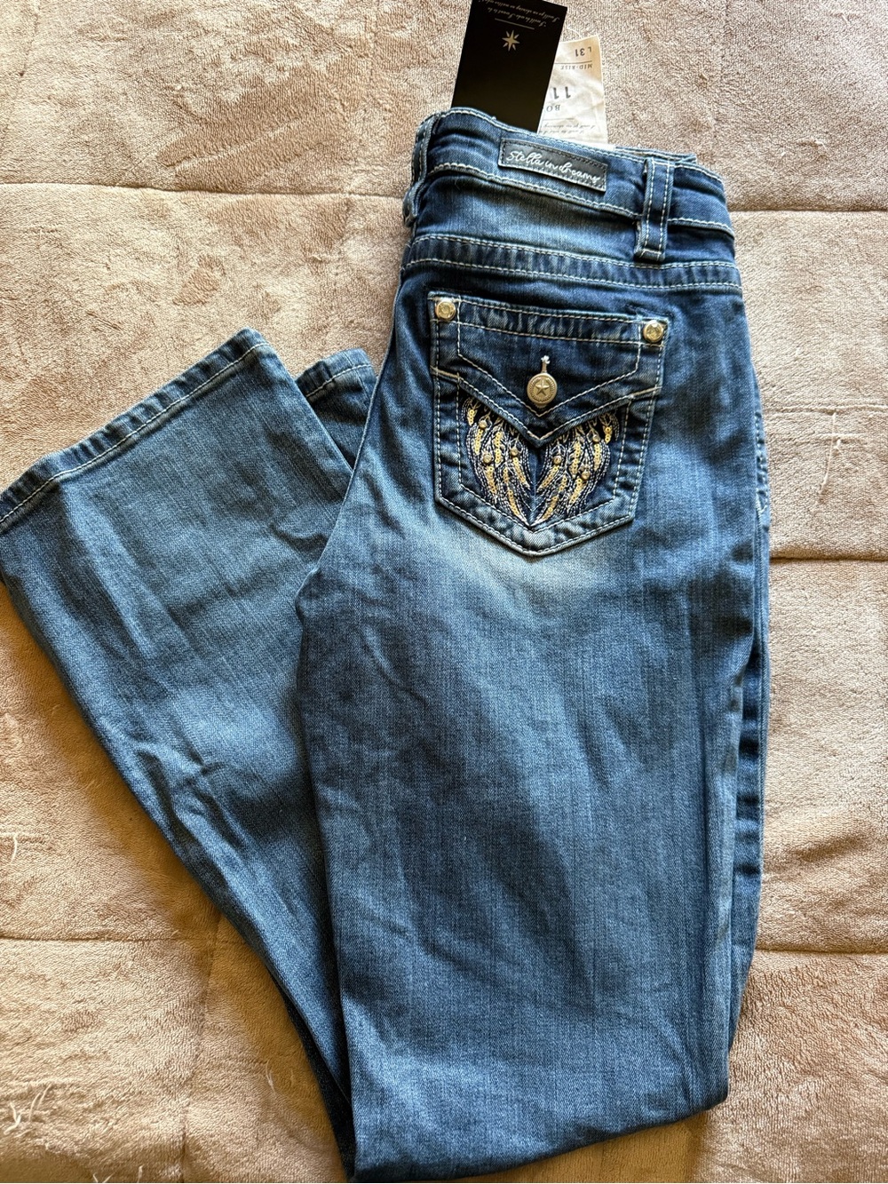 Stella in dreams Medium Blue Boot Cut Jeans with Embroidered Pocket